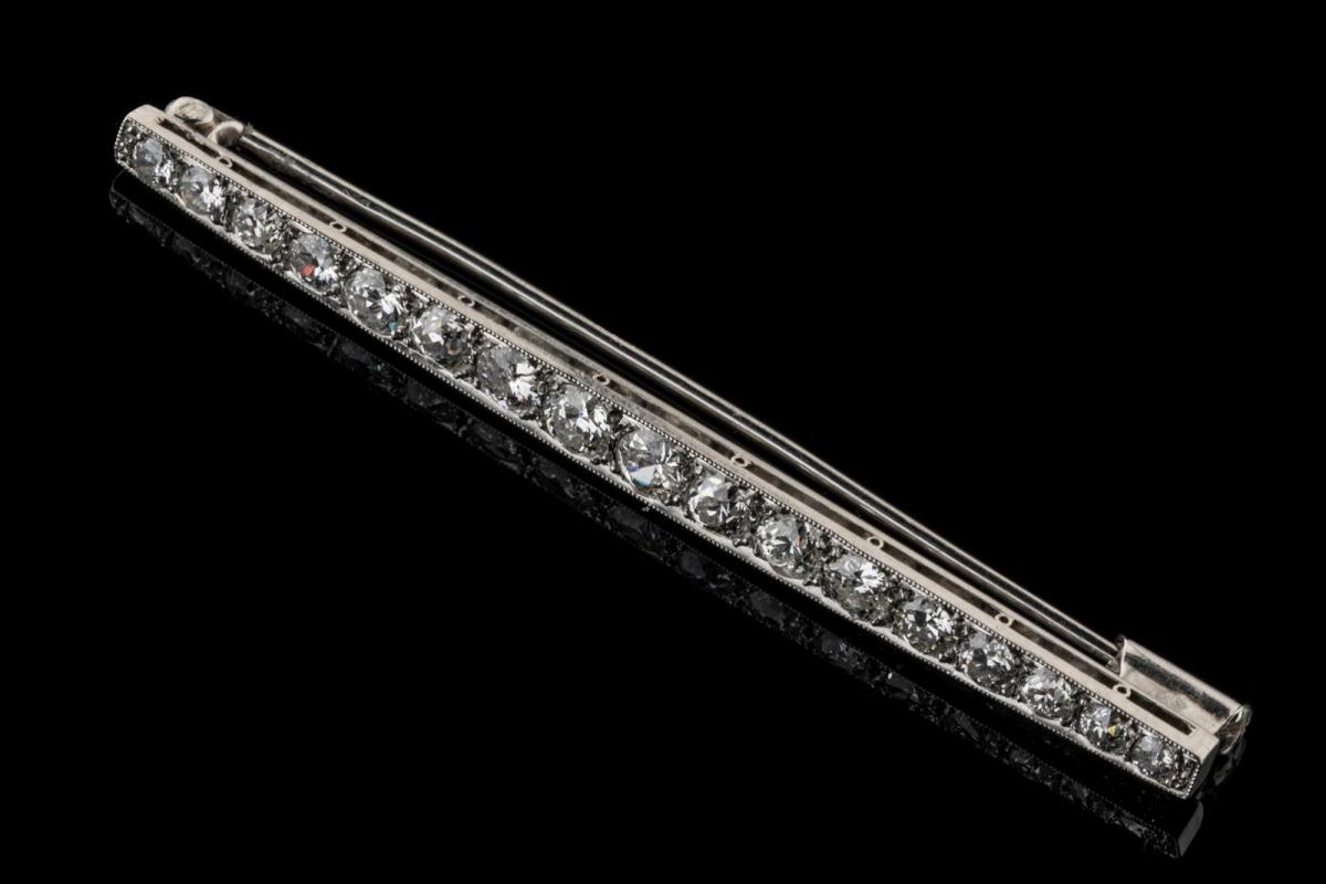 Broche Ancienne Barrette Noir Incrustation Cristaux Diamant 546 - Bijou Occasion