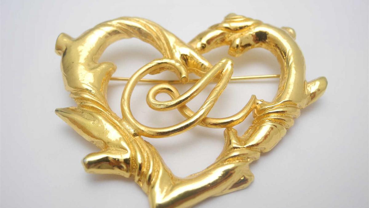 Ancienne Broche Art Déco Plaqué Or 18 Carats (750) - Motif Cœur