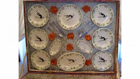 Soupière De Dinette Vintage - Décor Floral Au Pochoir - HBCM Art Déco - Porcelaine