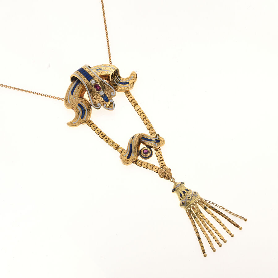 Collier Vintage Noir Et Bleu - Bijou Ancien - Occasion
