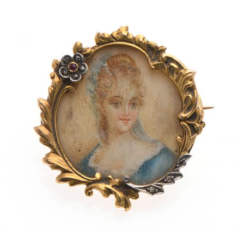 Broche Ancienne Ovale Décor Fleuri XIXème Siècle - Porcelaine Et Alliage - Bon état
