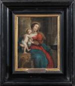 École FLAMANDE du XVIIe siècle. Vierge à l'Enfant. Cuivre. 23...