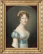 ECOLE FRANCAISE, début XIXe siècle. Portrait de dame à la...