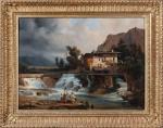 Antoine GUINDRAND (1801-1843). Peintre devant le moulin. Huile sur toile....