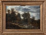 Hector ALLEMAND (1809-1886). Paysage à la rivière, 1869. Huile sur...