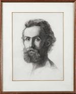 Louis APPIAN (1862-1896). Portrait d'homme barbu. Fusain sur papier, cachet...