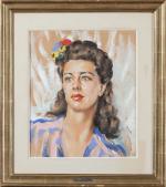 Jean-Albert GRAND-CARTERET (1903-1954). Portrait de femme brune. Pastel sur papier....