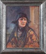 Léonie HUMBERT-VIGNOT (1878-1960). Portrait à Venise. Huile sur panneau, signée...
