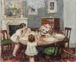 Jules-René HERVÉ (1887-1981). Enfants jouant à table. Huile sur toile,...