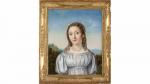 * ECOLE LYONNAISE vers 1820. Portrait de jeune femme devant...