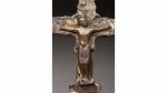 CROIX processionnelle en cuivre gravé et doré avec Christ en...