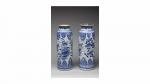 Paire de VASES rouleaux en porcelaine bleu-blanc. Chine