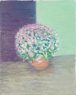 Jacques TRUPHEMUS (1922-2017). "Bouquet dans un pot sur fond vert...