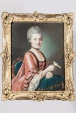 ECOLE FRANCAISE du XVIIIème siècle. "Portrait de dame en robe...