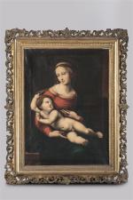 ECOLE ITALIENNE du XIXème siècle. "Vierge à l'Enfant". Huile sur...