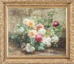 Marthe BARBAUD-KOCH (1862-vers 1936). " Roses dans le jardin ",...
