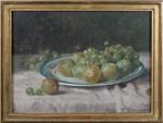 Léon GARRAUD (1877-1961). "Pommes vertes et raisins verts". Huile sur...