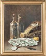 Claudius SEIGNOL (1858-1926). " Les huîtres ", huile sur toile....