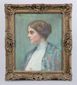 Jacques MARTIN (1844-1919). "Portrait de femme de profil". Huile sur...