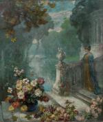 Jacques MARTIN (1844-1919). "Elégante dans le parc". Huile sur toile,...
