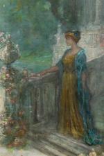 Jacques MARTIN (1844-1919). "Elégante dans le parc". Huile sur toile,...