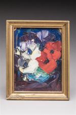 Louis PASTOUR (1876-1948). "Fleurs" et "Marine". Deux oeuvres,  huiles...