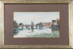 Gilbert Baird FRASER (1866-1947). "Pont de village". Aquarelle sur papier,...