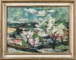 Emile DIDIER (1890-1965) " Paysage au printemps, arbres en fleurs...