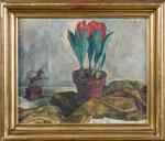 Edouard HIRTH (1885-1980). "Tulipes en pot", 1934. Huile sur toile,...