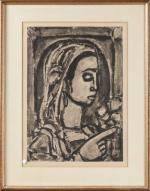 D'après Georges ROUAULT (1871-1958). "Femme de profil aux fleurs". Estampe...