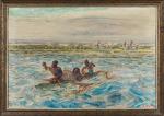 Adriaan Herman GOUWE (1875-1965). " Pirogues à Tahiti ", huile...