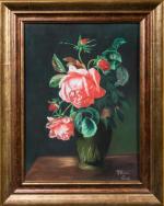 Marie SAËZ (XXème siècle). " Roses ", pastel sur papier....