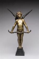 Auguste Moreau (1834-1917)
" Vici "
Sujet en bronze doré et patiné...