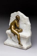 Gustavo Obiols Delgado (1858-1910)
" Femme nue au rocher "
Bronze à...