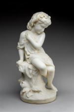D'après Raffaello Romanelli (1855-1929). "Jeune baigneuse". Sujet en marbre. Marqué...