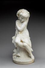 D'après Raffaello Romanelli (1855-1929). "Jeune baigneuse". Sujet en marbre. Marqué...