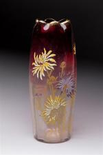 Legras attribué à 
Vase de forme cylindrique en verre transparent...