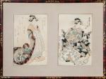 JAPON - Deux ESTAMPES de format oban, représentant des courtisanes....