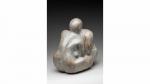 OLIMA GABON. « Couple enlacé » Sculpture en pierre grise