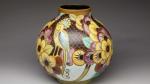 Keramis. Vase de forme boule en céramique polychrome à décor