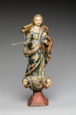 VIERGE DE L'ASSOMPTION. Statuette en bois tendre sculpté en ronde-bosse,...