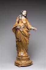 SCULPTURE en bois polychrome et doré figurant "Saint Joseph et...