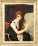 ECOLE FRANÇAISE vers 1815. "Portrait d'une femme peintre". Panneau. 33,5...