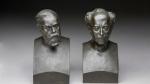 Lucien LAFAYE (1896-1975). " Bustes d'hommes célèbres ". Deux bronzes...