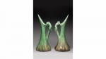Delphin MASSIER (1836-1907). Paire d'aiguières en céramique verte à nuances...