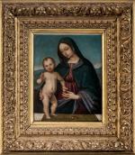 Ecole BOLONAISE du XVIIème siècle. "Vierge à l'Enfant". Cuivre. 22...