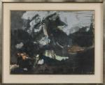 Pierre MONTHEILLET (1923-2011)," Paysage abstrait ". Gouache et pastel gras...