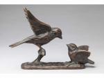 Max Le Verrier (1891-1973)." Deux oiseaux ".Bronze à patine