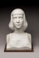 " Jeanne d'Arc ". Buste en albâtre blanc sur socle...