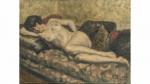 Fernand MAJOREL (1898-1965). " Femme nue couchée sur son sofa...